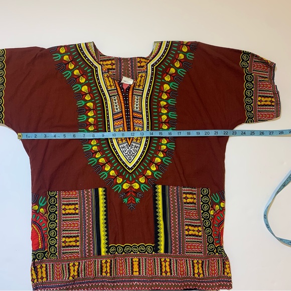 Big Mama Dashiki Hippie Maroon Color Traditional African Top Shirt Size Small - Picture 3 of 7